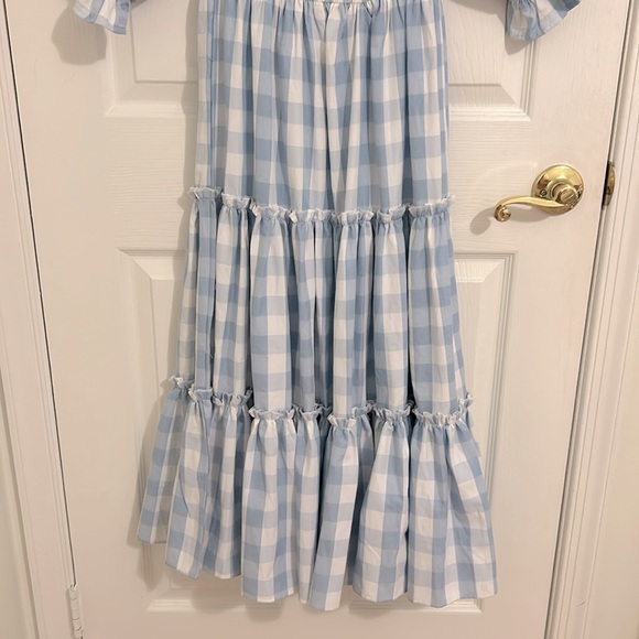 Ivy City Co Mia Blue Cotton Gingham Midi Dress Smocked Puff Sleeve New Size XXS - Picture 8 of 14